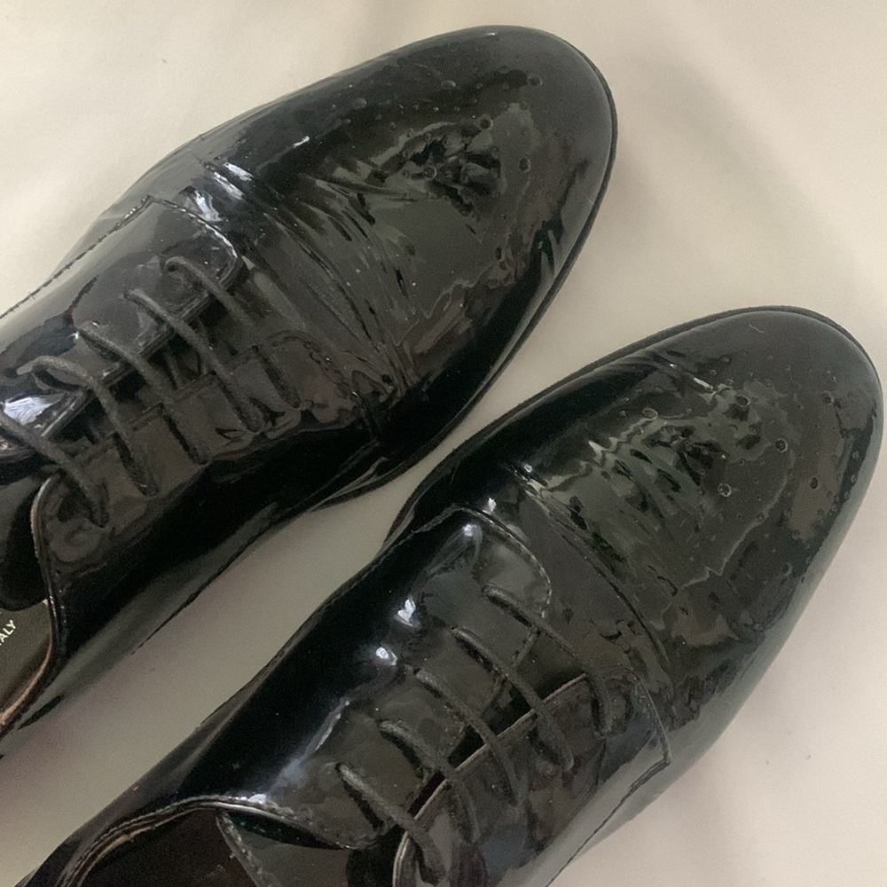 AGL Shiny Patent Leather Lace Up Oxfords Loafers - Picture 6 of 13